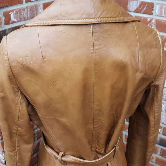 Vintage 1960s Belted Leather Duster Topper Coat - Picture 7 of 15